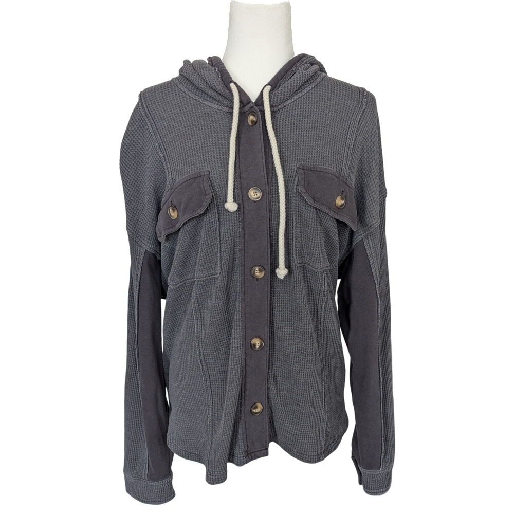 American Eagle Outfitters Charcoal Gray Waffle Knit Button Up Shacket Size XL